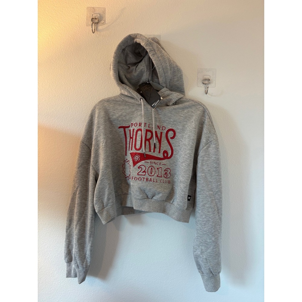The Wild Collective Portland Thorns FC Gray Cropped Hoodie NWSL Soccer Large